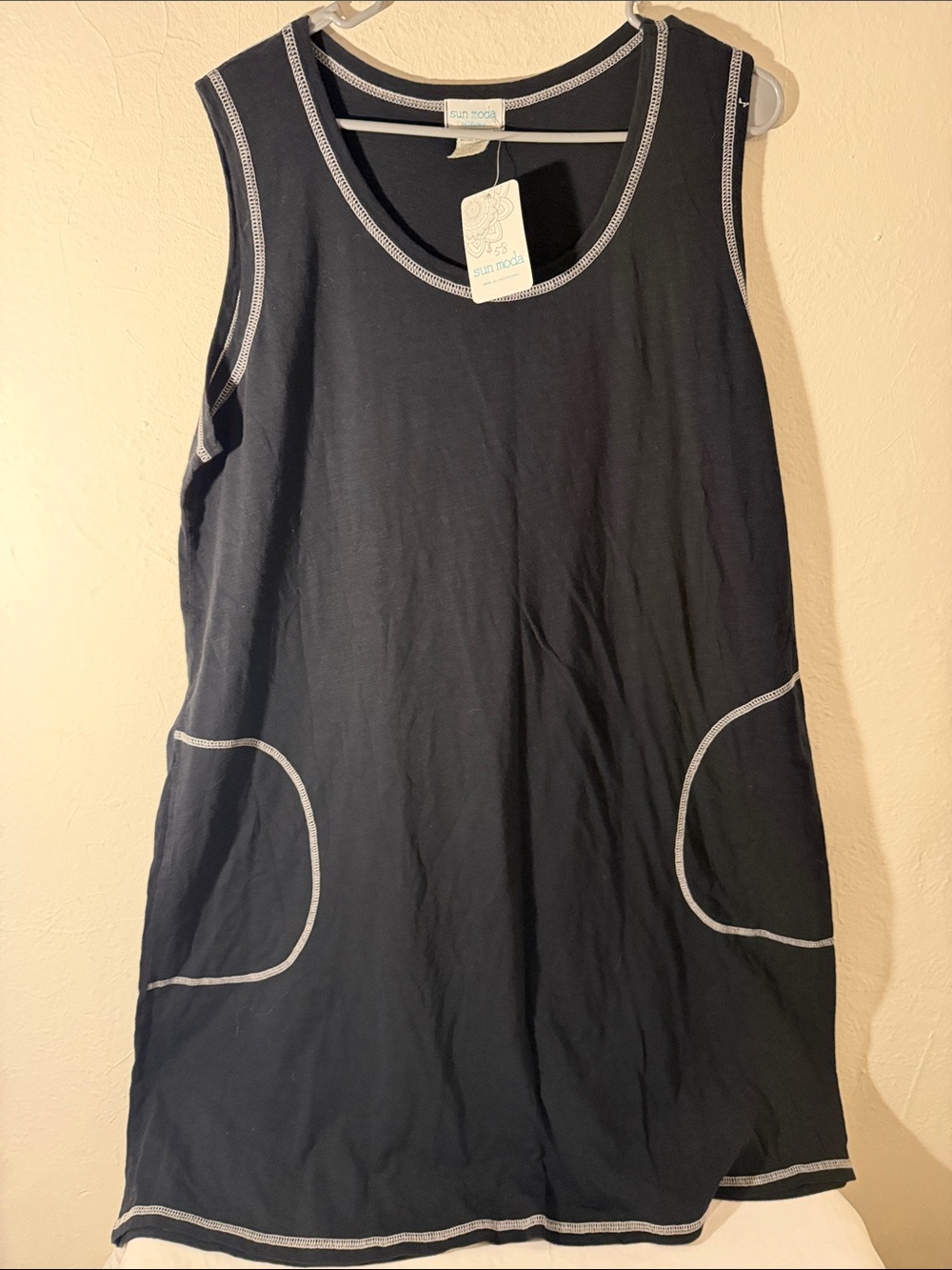 Black Sleeveless Tunic with Contrast Stitching